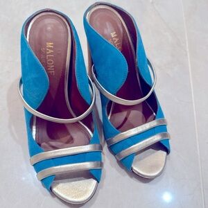 MALONE SOULIERS Women’s sandals mules NIRAH Size 6.5 Brown Blue Suede $899